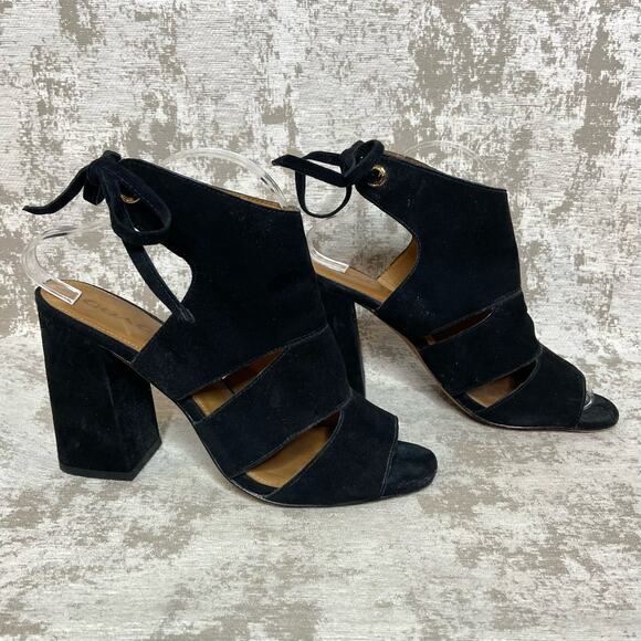 Coach Minetta Suede Tie Back Block Heeled Sandals in Black - Picture 2 of 8